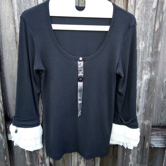 Cop Copine brown ribbed knit L/S top 3 tier ruffle - Picture 1 of 13